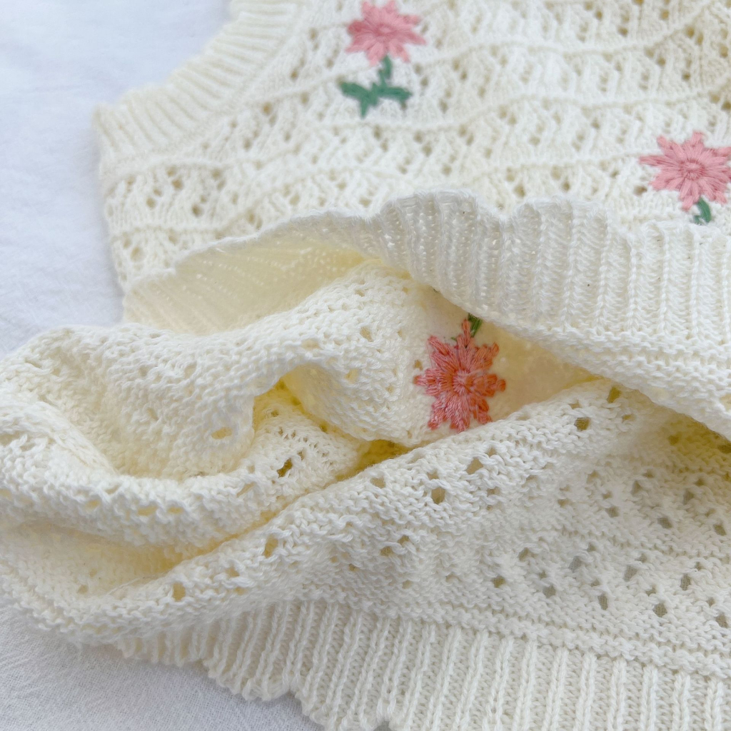 Sun baby Bộ Áo Dệt Kim Sát Nách Phối Quần Short Denim Thời Trang Mùa Hè Cho Bé