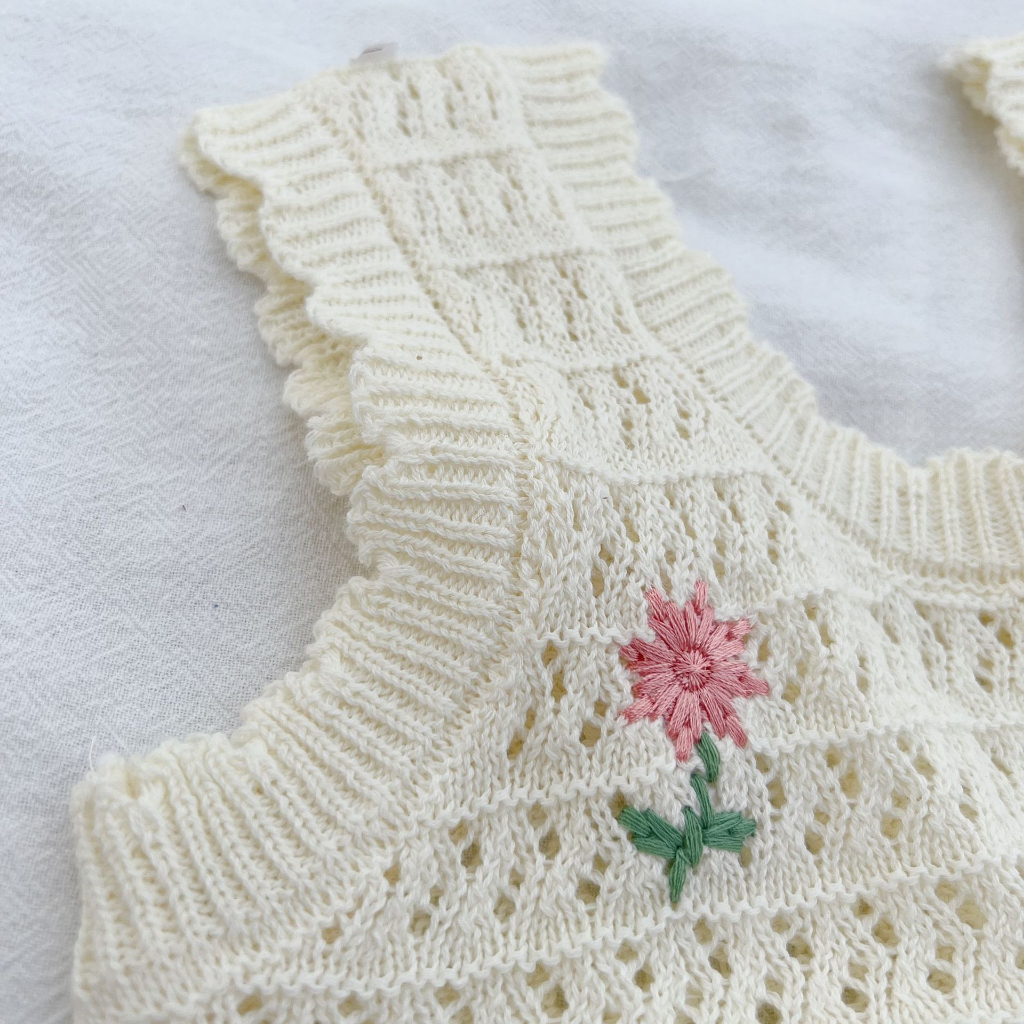 Sun baby Bộ Áo Dệt Kim Sát Nách Phối Quần Short Denim Thời Trang Mùa Hè Cho Bé