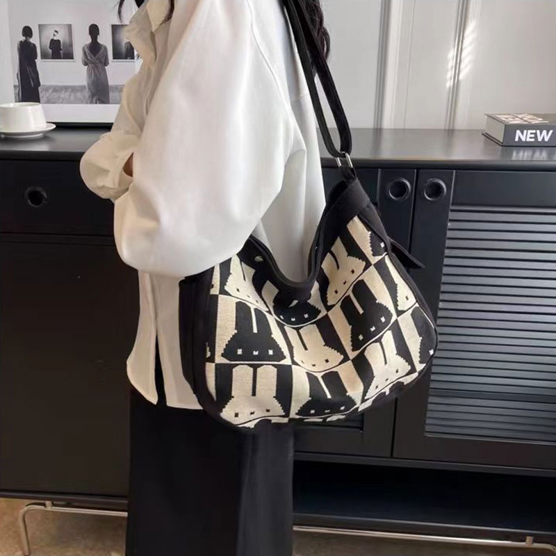 FOREVER LENGRUI  Túi Xách canvas Cỡ Lớn In Hình Thỏ Hoạt Hình Thời Trang Cho Nữ