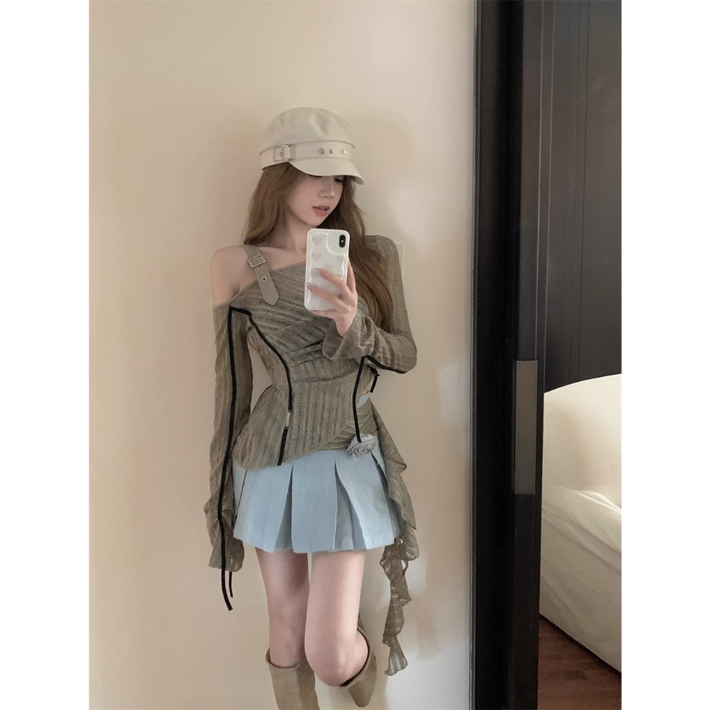 Áo Dệt Kim Tay Dài Trễ Vai Phong Cách vintage Thời Trang Dành Cho Nữ