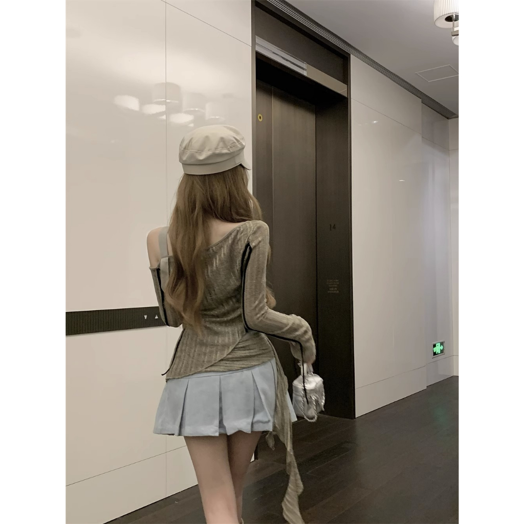 Áo Dệt Kim Tay Dài Trễ Vai Phong Cách vintage Thời Trang Dành Cho Nữ