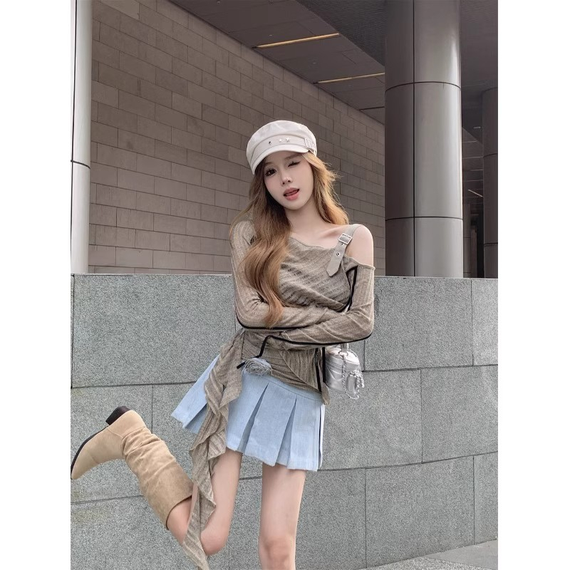 Áo Dệt Kim Tay Dài Trễ Vai Phong Cách vintage Thời Trang Dành Cho Nữ