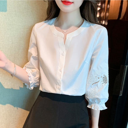 Áo sơ mi nữ/Áo sơ mi cổ tròn/Cotton Tinh Khiết / Áo Sơ Mi Cotton Nguyên Chất / Thêu / Phong Cách Mùa Hè / Phong Cách Mới / Thời Trang / Ba Tay Áo / Áo Sơ Mi / Lỏng Lẻo / Dễ Phối Đồ /