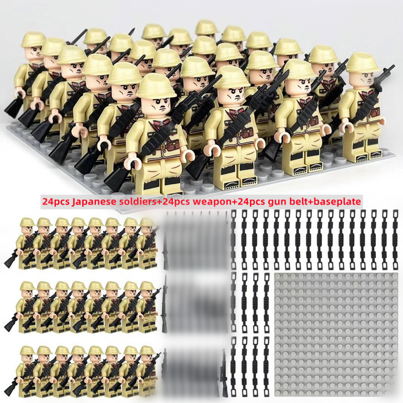 Bộ 24 Món Đồ Chơi Lắp Ráp Mô Hình Người Lính Đức + Phụ Kiện + Dây + Đế + Tấm Nền Bằng Nhựa WW II