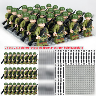 Bộ 24 người lính mỹ + phụ kiện + dây nịt + đế dựa u.s. bộ đồ chơi lắp ráp mô hình quân đội mini cho bé