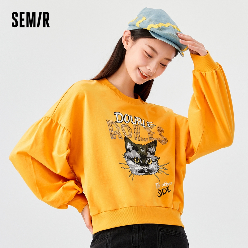 Semir Áo sweater Tay Phồng In Họa Tiết Mèo Dễ Thương Thời Trang Mùa Thu 2023 Cho Nữ