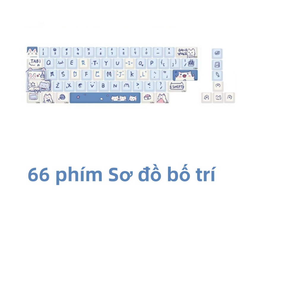 66/148 Phím Blue Meow Meow Keycaps MDA/Cherry Dễ Thương PBT Năm mặt thăng hoa nhiệt 61/64/68/75/84/87/104/108 Dễ Thương Bàn Phím Cơ Keycap