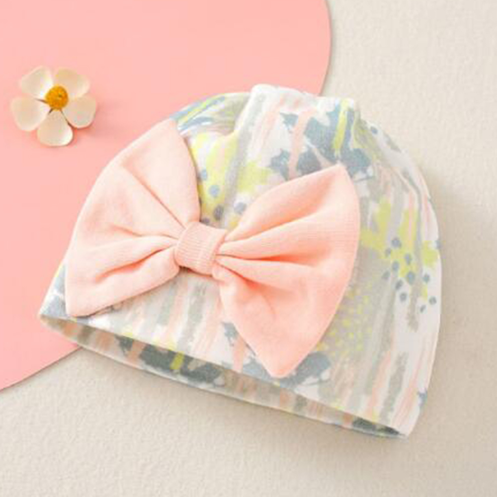 Mũ beanie cotton Đính Nơ To Dễ Thương Cho Bé Gái Sơ Sinh 0-3 Tháng Tuổi