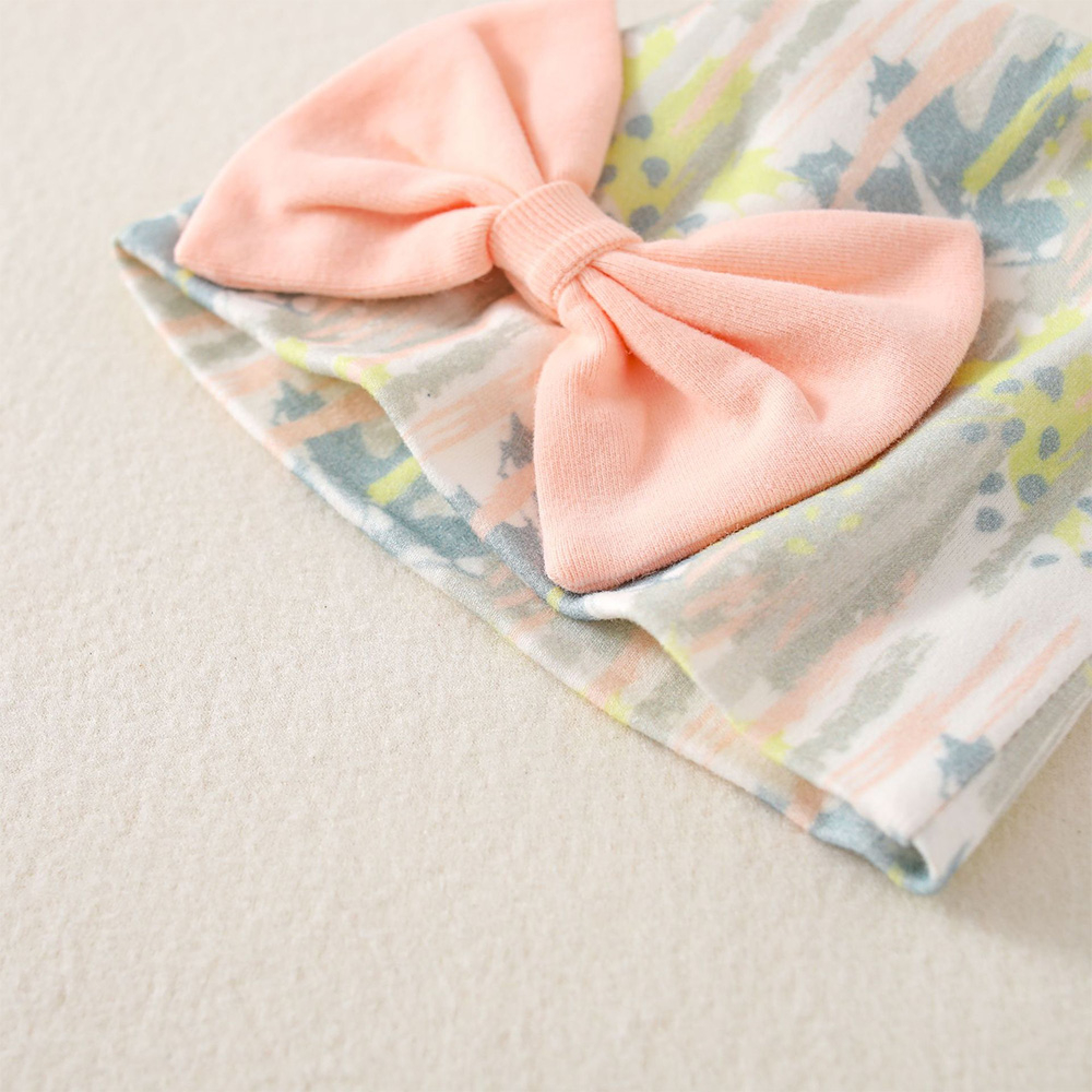Mũ beanie cotton Đính Nơ To Dễ Thương Cho Bé Gái Sơ Sinh 0-3 Tháng Tuổi