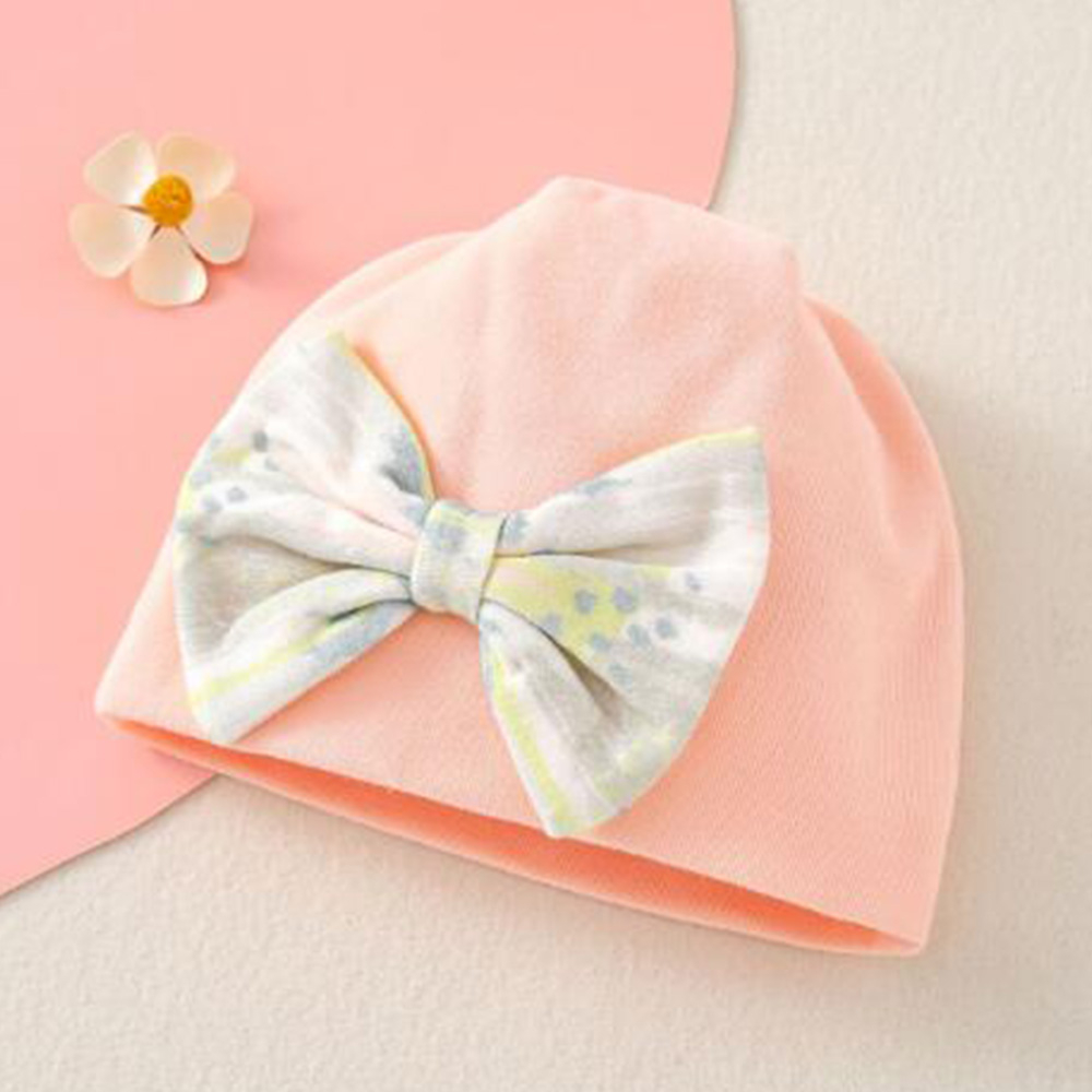 Mũ beanie cotton Đính Nơ To Dễ Thương Cho Bé Gái Sơ Sinh 0-3 Tháng Tuổi