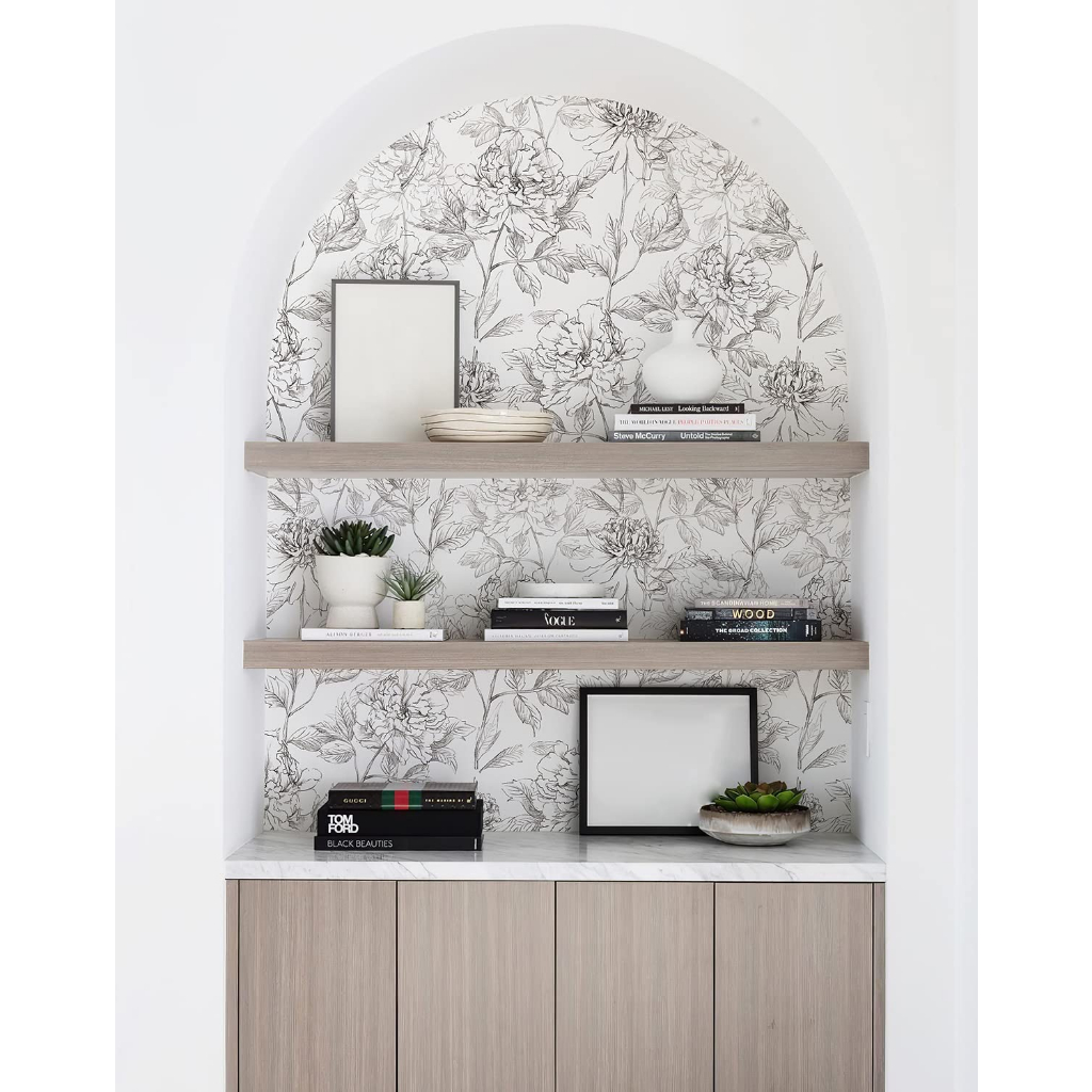 Đen Giấy Dán Tường Tự Dính Họa Tiết Hoa Mẫu Đơn 17.3 "x 39.4" Trang Trí Nội Thất