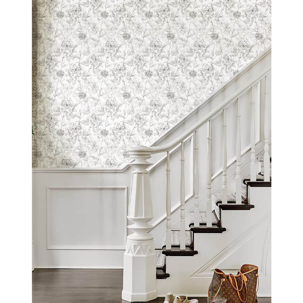 Đen Giấy Dán Tường Tự Dính Họa Tiết Hoa Mẫu Đơn 17.3 "x 39.4" Trang Trí Nội Thất