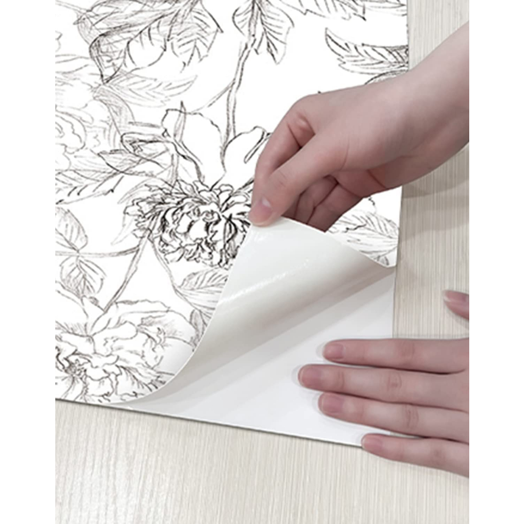Đen Giấy Dán Tường Tự Dính Họa Tiết Hoa Mẫu Đơn 17.3 "x 39.4" Trang Trí Nội Thất
