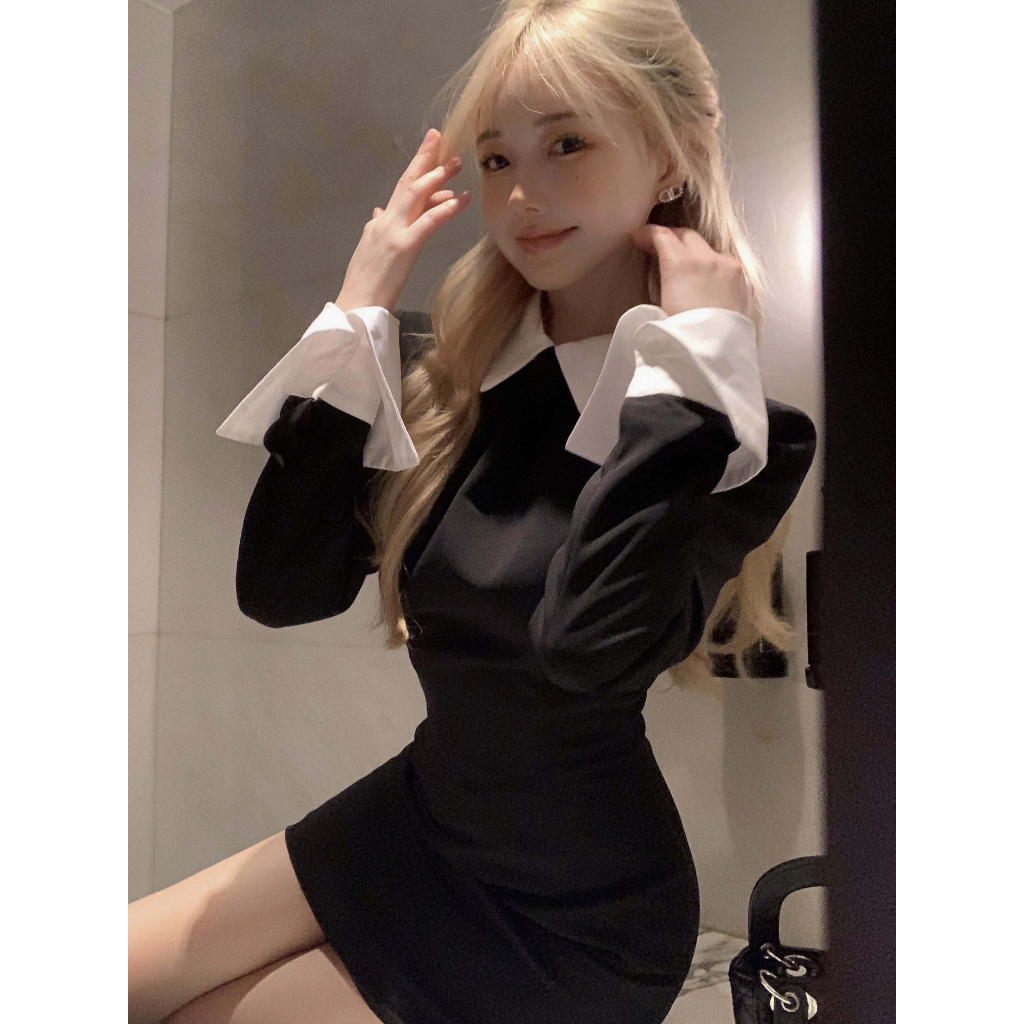 Đầm Nữ Tay Dài Giả Hai Lớp Thời Trang Xinh Xắn