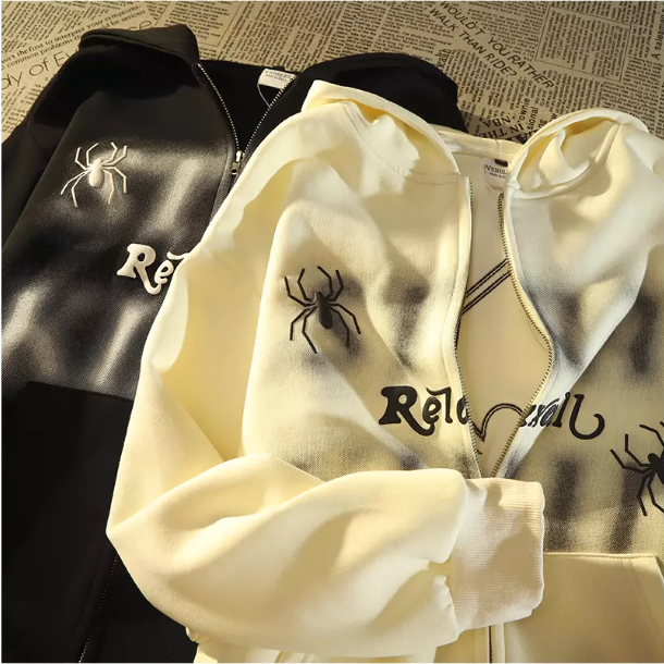 Áo Khoác Hoodie Dáng Rộng In Hình Nhện Thời Trang Hip Hop Cá Tính Cho Nam