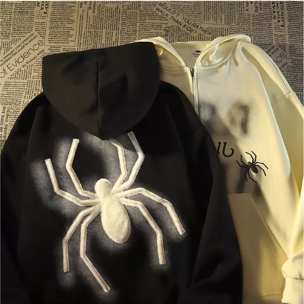 Áo Khoác Hoodie Dáng Rộng In Hình Nhện Thời Trang Hip Hop Cá Tính Cho Nam