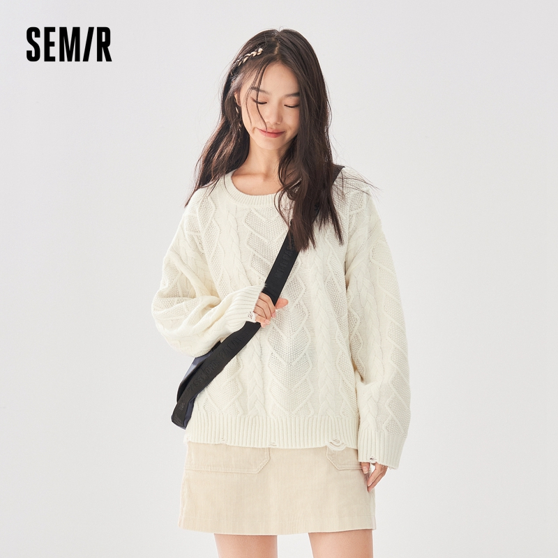 Semir Áo Len Sweater Cổ Tròn Dáng Rộng Màu Trơn Thời Trang Mùa Thu 2023 Cho Nữ