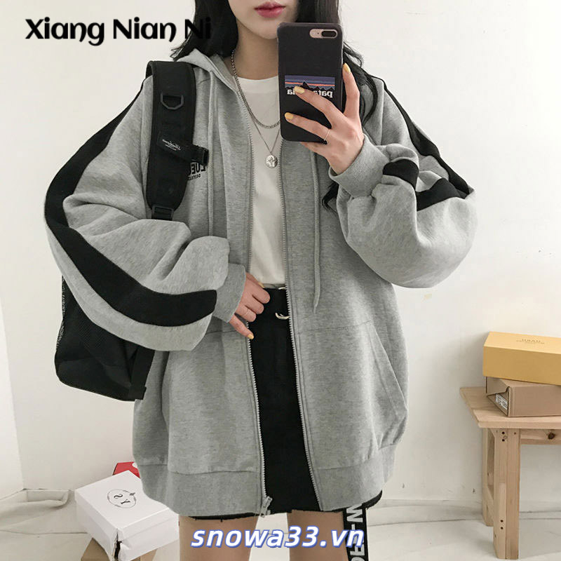 Xiang Nan Áo Khoác cardigan Tay Dài Có Khóa Kéo Phong Cách Mới Mùa Xuân Thu Kích Thước Vừa plus size Cho Nữ
