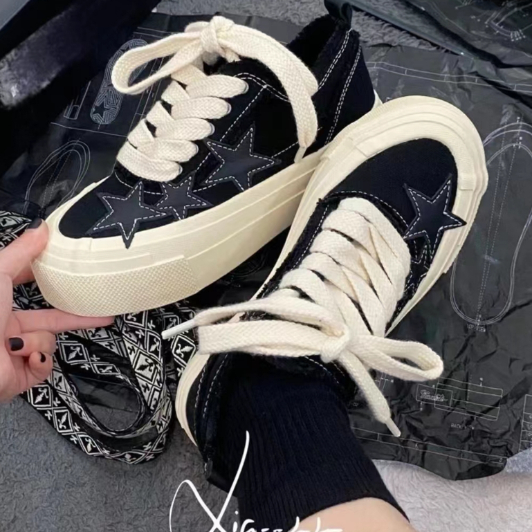 Giày Sneaker ngôi sao Đế Dày Siêu Phong Cách Thời Trang  Đáng Yêu Đế Bằng Phối Dây Bản To Giày Thể Thao Kiểu Nữ Mới 2023