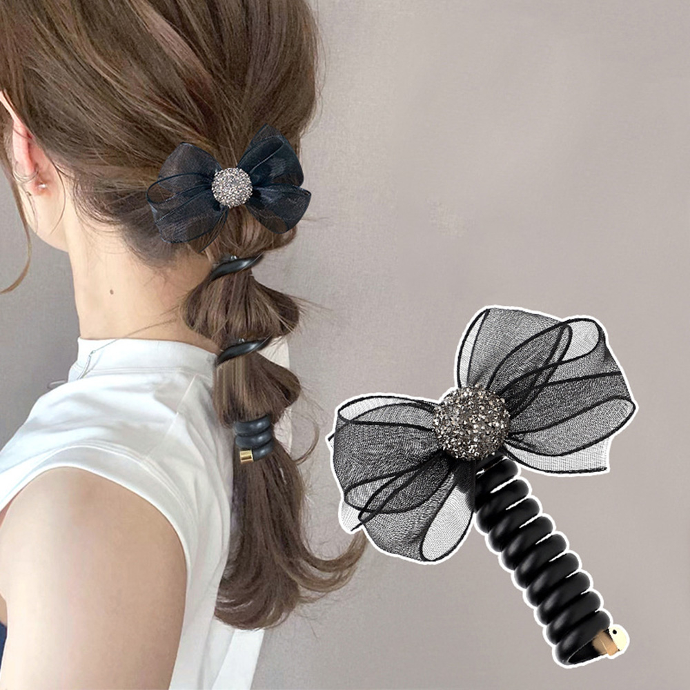 Dây Buộc Tóc Đuôi Ngựa Cao Su Co Giãn Phối Lưới Hoa Cho Bé Gái