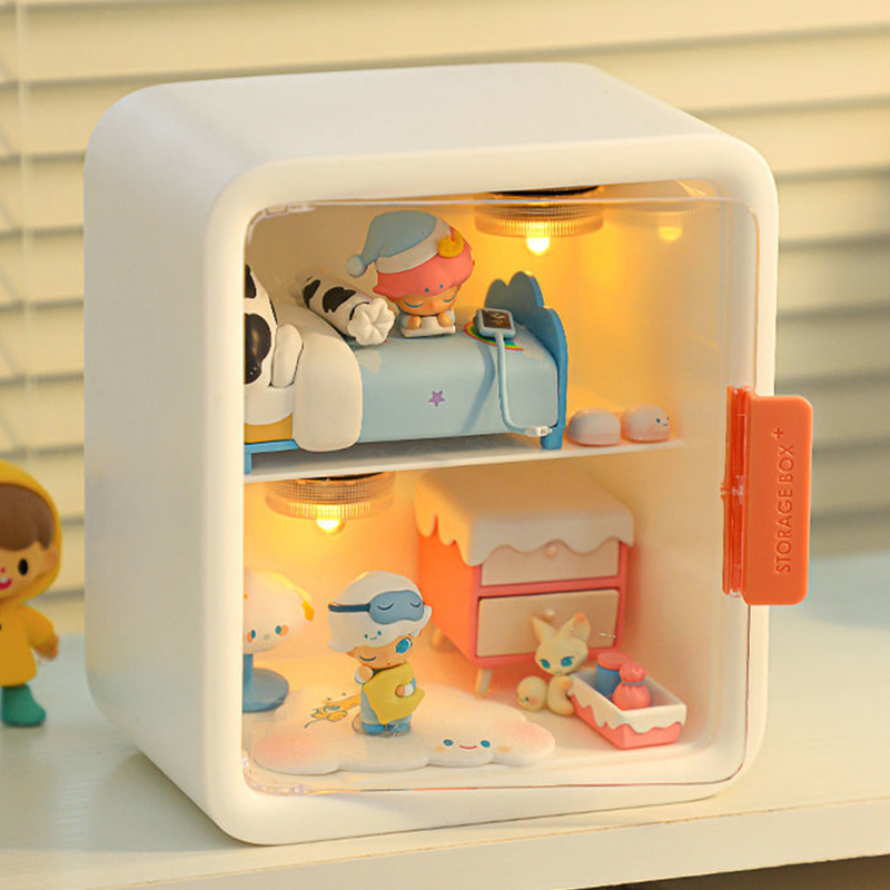 Hộp lưu trữ hình Hộp trưng bày hình Phòng búp bê Tủ trưng bày Hộp lưu trữ 2 lớp Cửa trong suốt