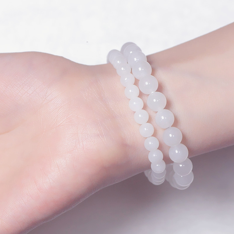 Vòng Tay Chuỗi Hạt Đá Ngọc Bích 8mm Màu Trắng Thời Trang Cho Nam / Nữ