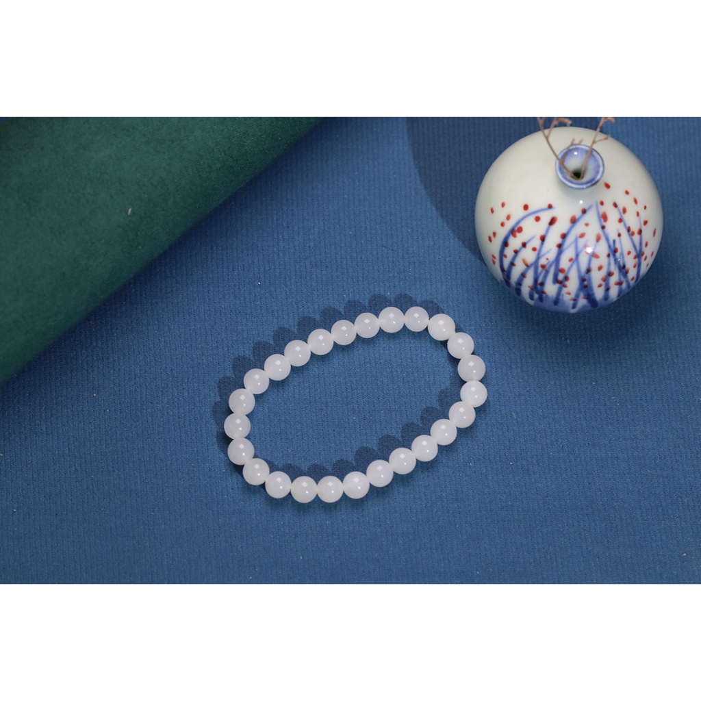 Vòng Tay Chuỗi Hạt Đá Ngọc Bích 8mm Màu Trắng Thời Trang Cho Nam / Nữ