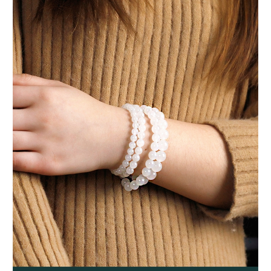 Vòng Tay Chuỗi Hạt Đá Ngọc Bích 8mm Màu Trắng Thời Trang Cho Nam / Nữ