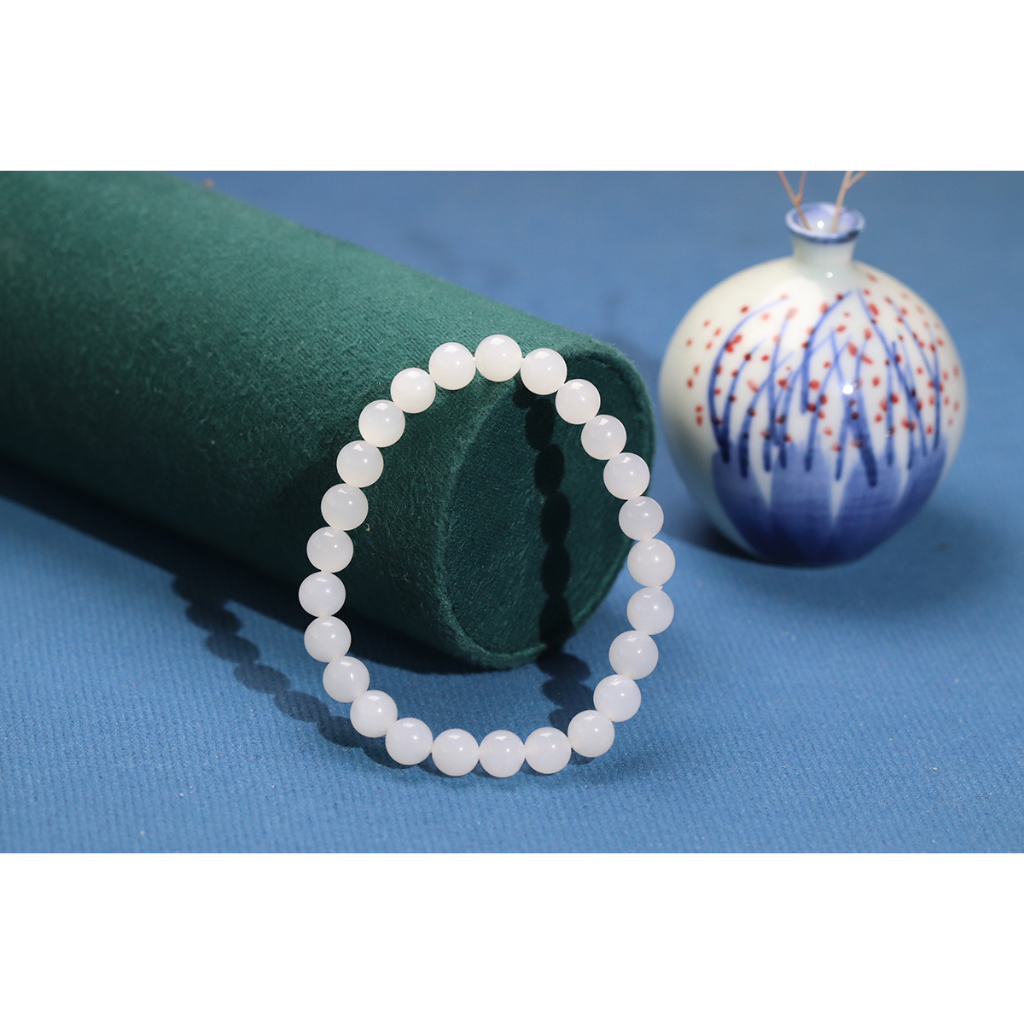 Vòng Tay Chuỗi Hạt Đá Ngọc Bích 8mm Màu Trắng Thời Trang Cho Nam / Nữ