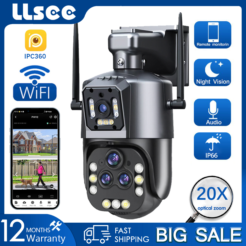 LLSEE-20X Zoom quang học - Camera WiFi không dây ngoài trời - Camera 2 mắt 360 độ kết nối xoay điện thoại di động - Theo dõi di động - Nói chuyện hai chiều - Chống nước - Màu - 8.0MP-4K