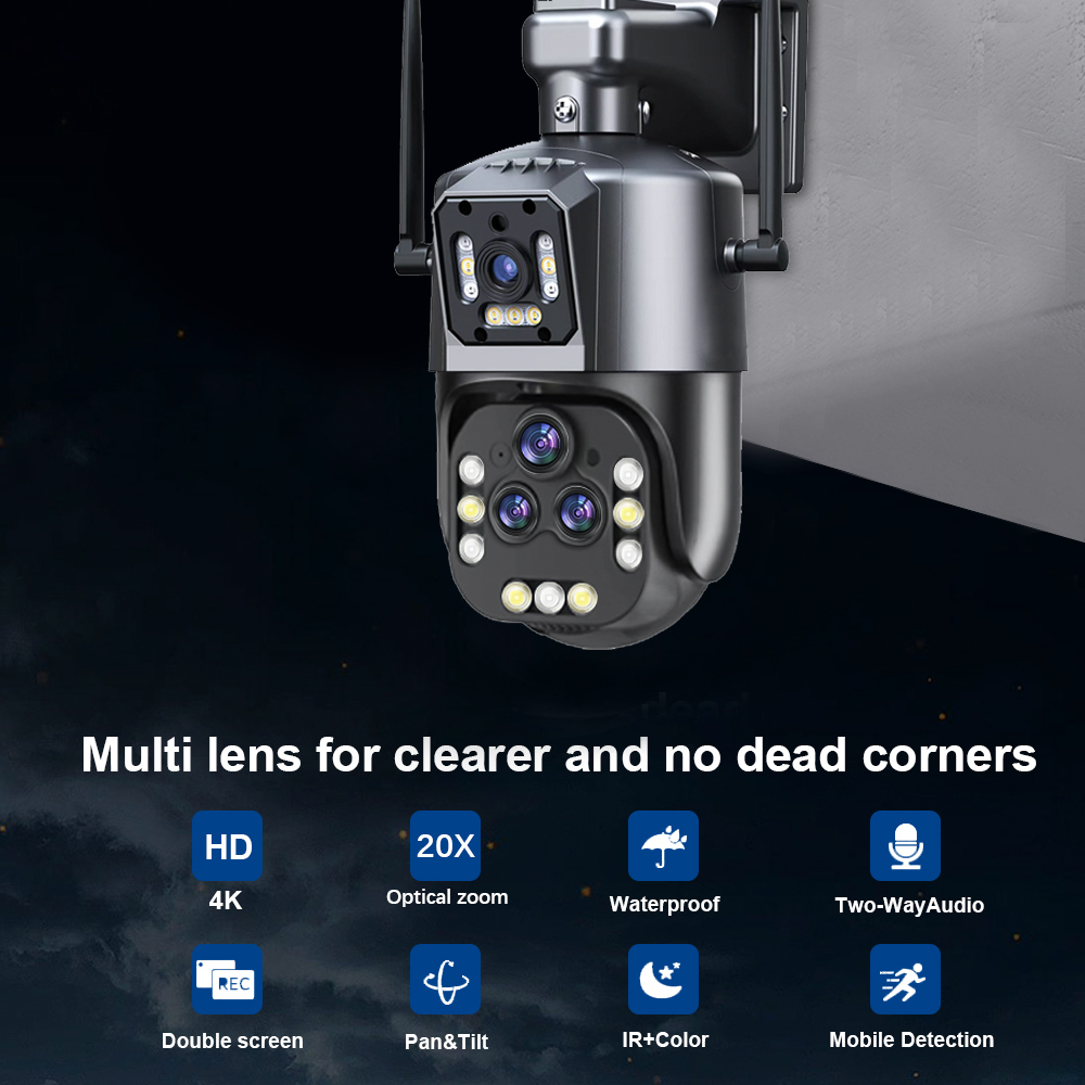 LLSEE-20X Zoom quang học - Camera WiFi không dây ngoài trời - Camera 2 mắt 360 độ kết nối xoay điện thoại di động - Theo dõi di động - Nói chuyện hai chiều - Chống nước - Màu - 8.0MP-4K