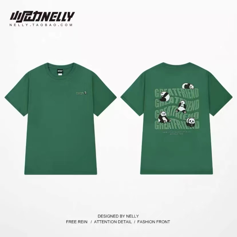 NELLY Áo Thun Cotton Tay Ngắn Dáng Rộng In Hình Gấu Trúc Cho Nam Và Nữ 10024