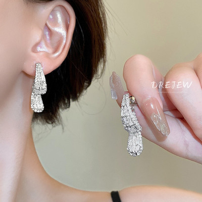 DREJEW Khuyên Tai Mạ Bạc 925 Đính Đá zircon Hình Giọt Nước Sang Trọng Phong Cách Hàn Quốc