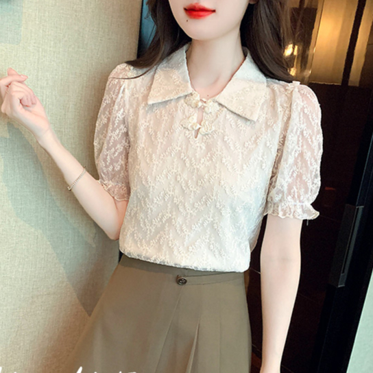 Áo Kiểu Tay Ngắn Phồng Phối Ren Thời Trang Mùa Hè 2023 Phong Cách Pháp Cho Nữ