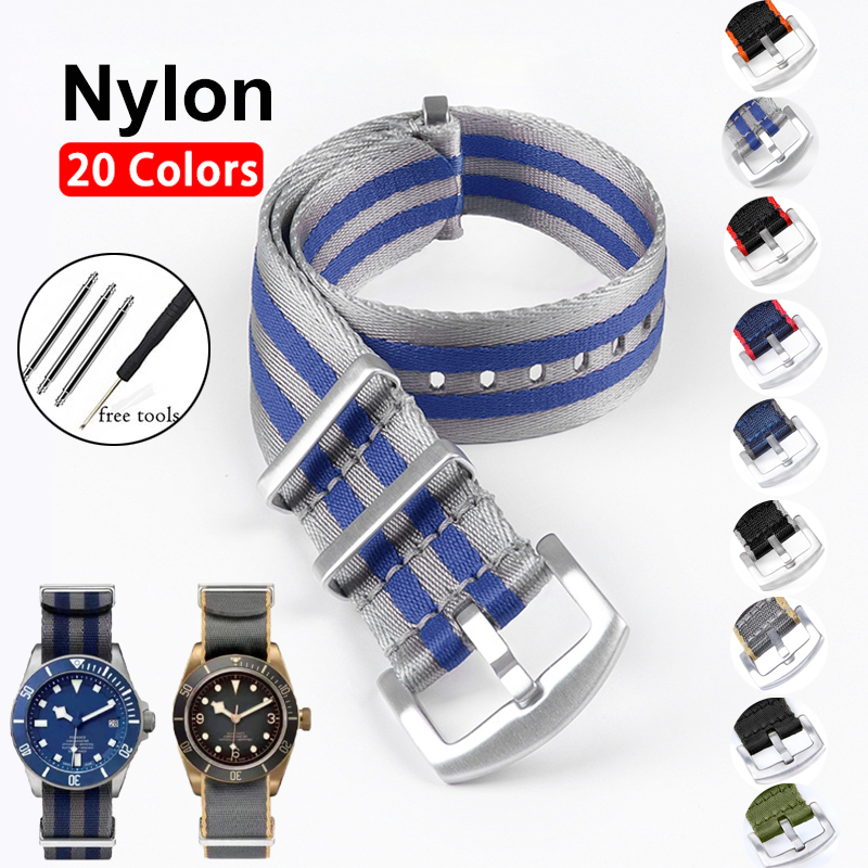 Dây Đồng Hồ Đeo Tay 20mm 22mm 20 Màu Bằng Nylon Bện Kiểu Quân Đội Thông Dụng Cho Nam Và Nữ