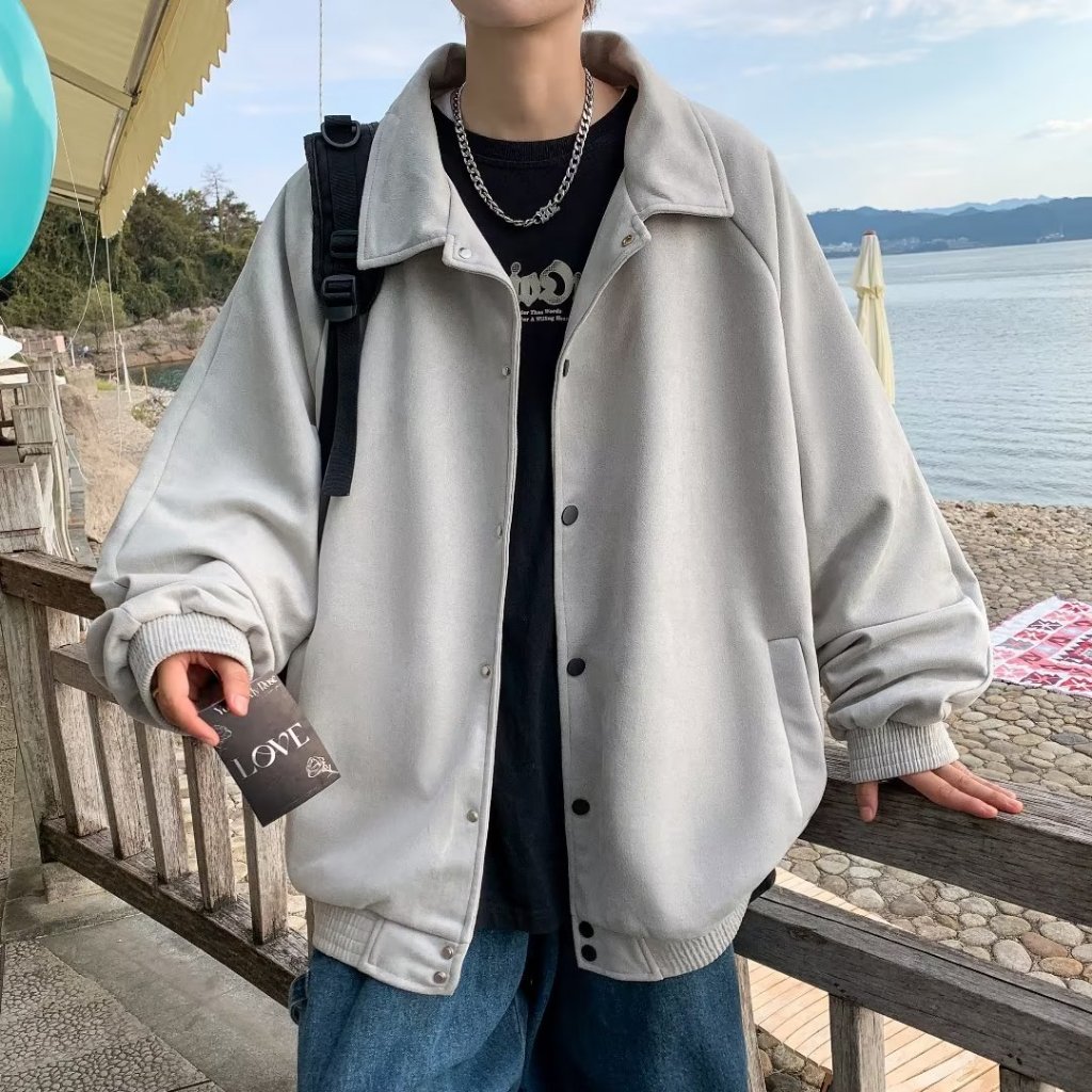 Esea Áo Khoác Tay Dài Màu Trơn Đơn Giản Phong Cách harajuku Nhật Bản Phổ Biến Cho Nam Và Nữ