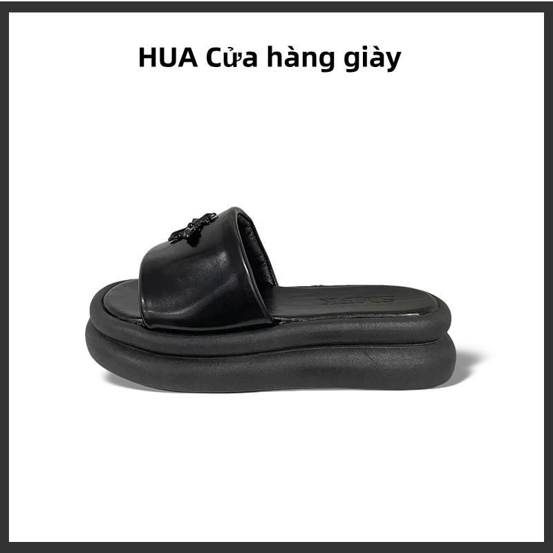 HUA Dép Xốp Siêu Mềm Dày Một Bánh Kem Màu Đen Nhẹ Và Đa Năng Dành Cho Người Nổi Tiếng Trên Mạng
