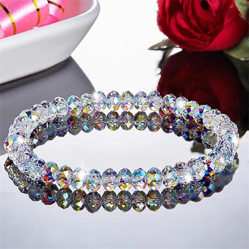 Vòng Tay Chuỗi Hạt Pha Lê Nhiều Màu Co Giãn 6mm Thời Trang Cho Nữ