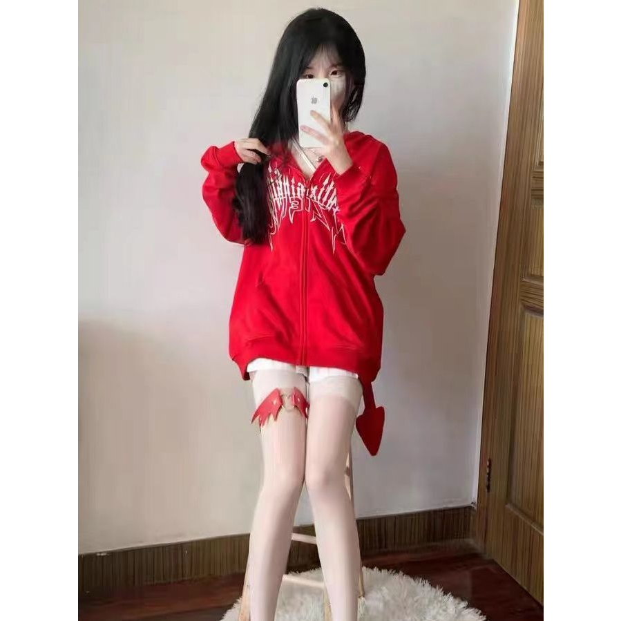 Ruo Bei  Xuan   Áo sweater Có Mũ Trùm Đầu Và Đuôi Quỷ Nhỏ Thiết Kế Mới Phong Cách Mỹ Thời Trang Thu Đông Cho Nữ
