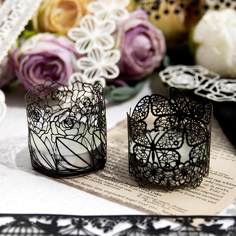 Set 10 Miếng Dán Dài Họa Tiết Ren Trắng Đen Phong Cách vintage Trang Trí Sổ Tay diy