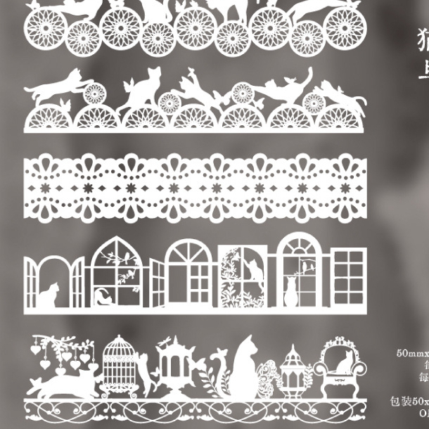 Set 10 Miếng Dán Dài Họa Tiết Ren Trắng Đen Phong Cách vintage Trang Trí Sổ Tay diy