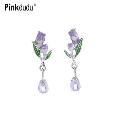 Bông tai nữ PINKDUDU PD1518 acrylic tráng men mặt thả hoa tulip màu tím ngọt ngào lãng mạn dễ thương