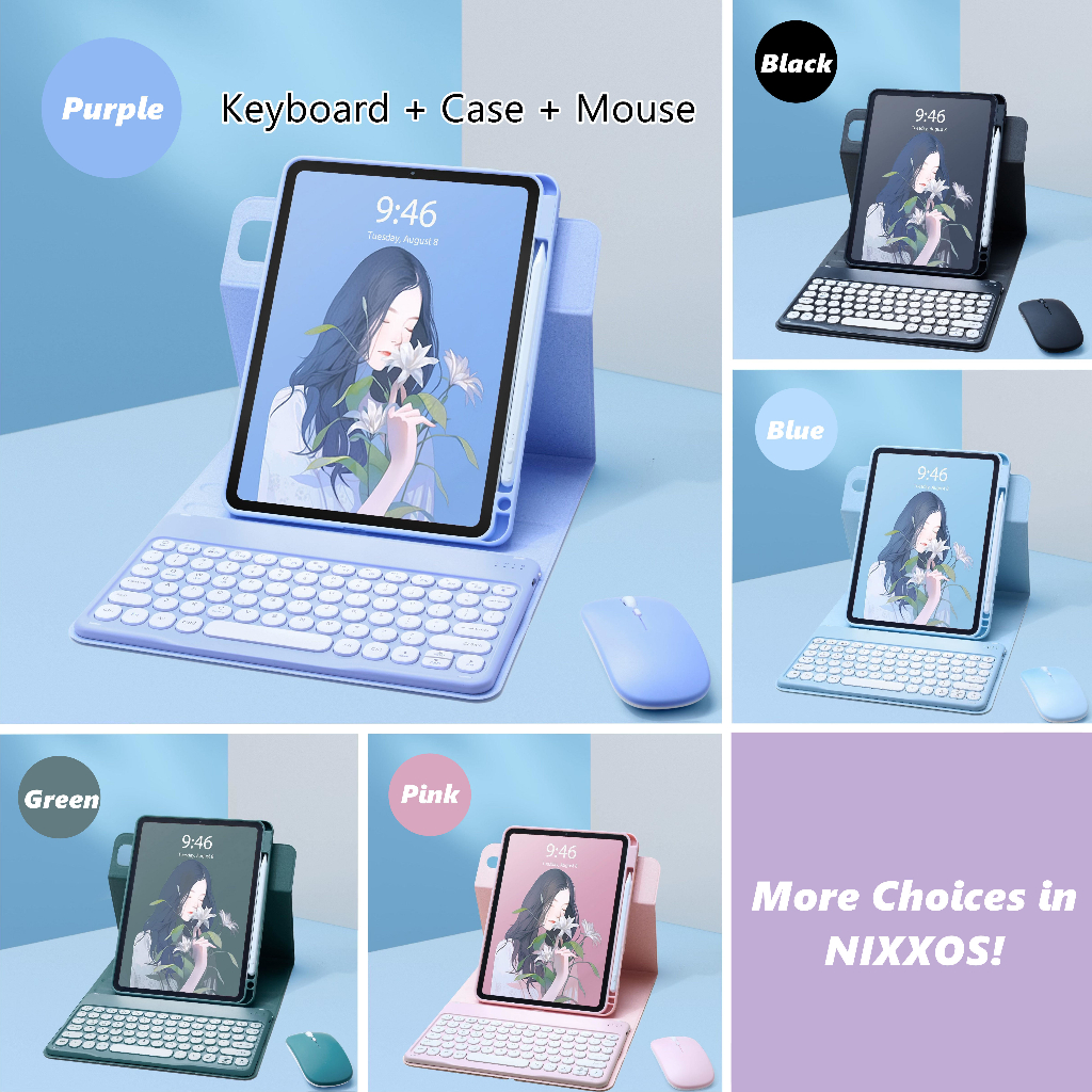 NIXXOS Bao Da Máy Tính Bảng Kèm Bàn Phím bluetooth Xoay Tròn Cho ipad 720 10th / 9th / 8th / 7th gen 10.9 'air4 / air5