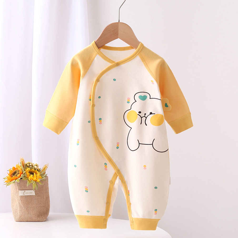 Bộ Áo Liền Quần Tay Dài Vải cotton In Hoạt Hình Động Vật Dễ Thương Cho Bé Sơ Sinh