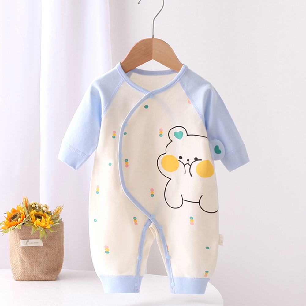 Bộ Áo Liền Quần Tay Dài Vải cotton In Hoạt Hình Động Vật Dễ Thương Cho Bé Sơ Sinh