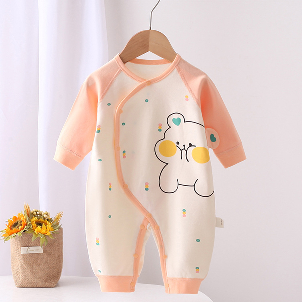 Bộ Áo Liền Quần Tay Dài Vải cotton In Hoạt Hình Động Vật Dễ Thương Cho Bé Sơ Sinh