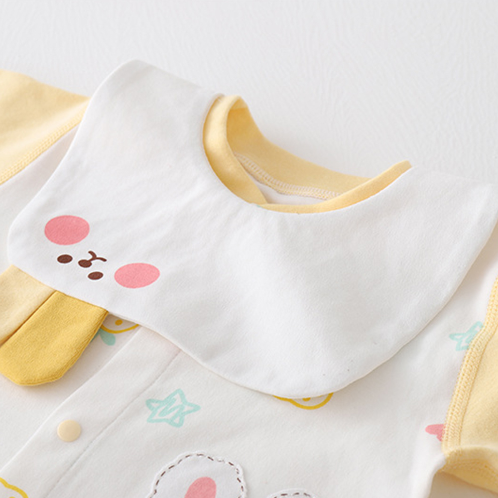 Áo Liền Quần Tay Dài Bằng cotton Tinh Khiết In Họa Tiết Hoạt Hình Dành Cho Bé Gái 0-2 Tuổi