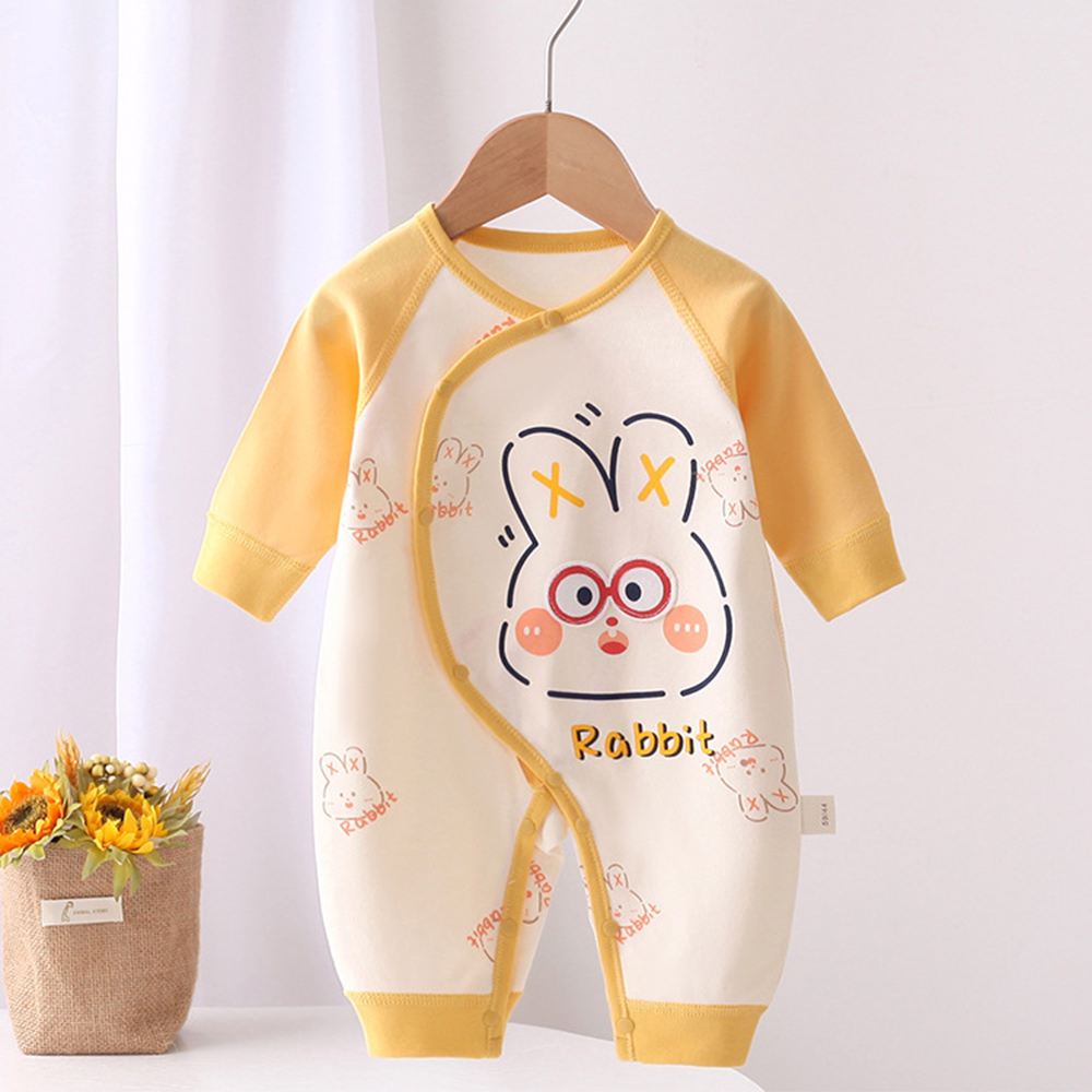 Bộ Áo Liền Quần Tay Dài Vải cotton In Hoạt Hình Động Vật Dễ Thương Cho Bé Sơ Sinh