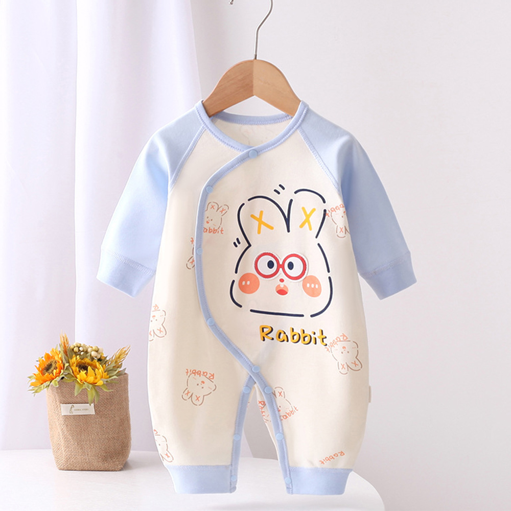 Bộ Áo Liền Quần Tay Dài Vải cotton In Hoạt Hình Động Vật Dễ Thương Cho Bé Sơ Sinh