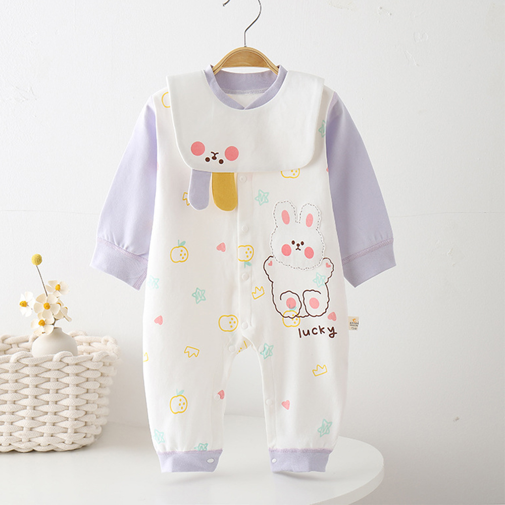Áo Liền Quần Tay Dài Bằng cotton Tinh Khiết In Họa Tiết Hoạt Hình Dành Cho Bé Gái 0-2 Tuổi